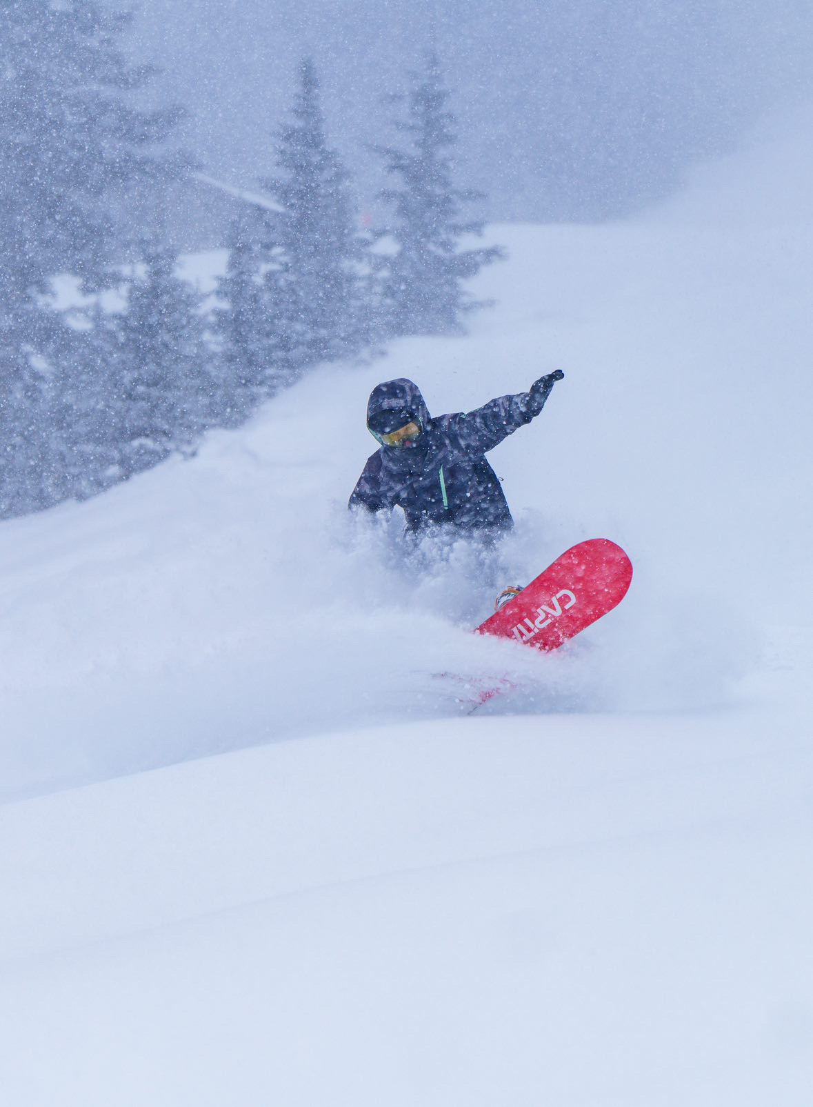 Zachary Wolden, CEO of Sedona Fly co, snowboarding in nearby Snowbowl in Flagstaff Arizona